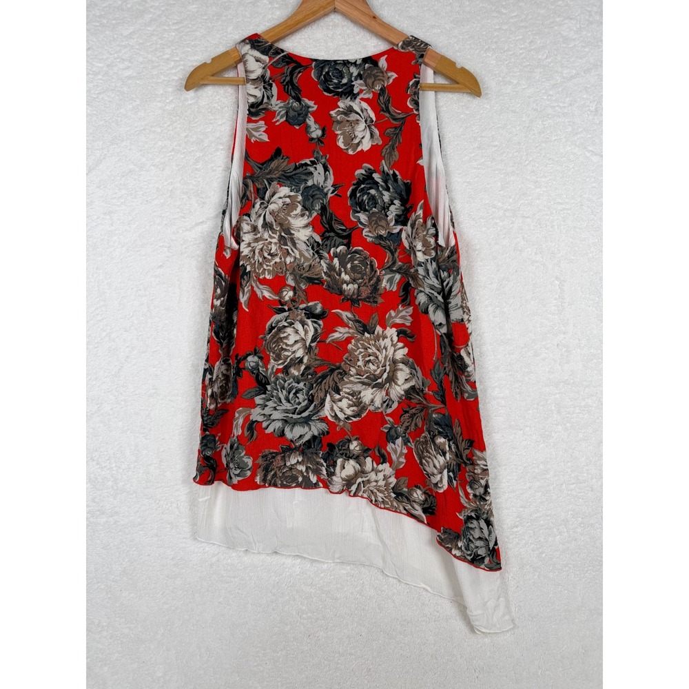 Karen Kane Tank Top Womens XL Red Floral Asymmetrical Layered V-Neck Sleeveless - Picture 3 of 11